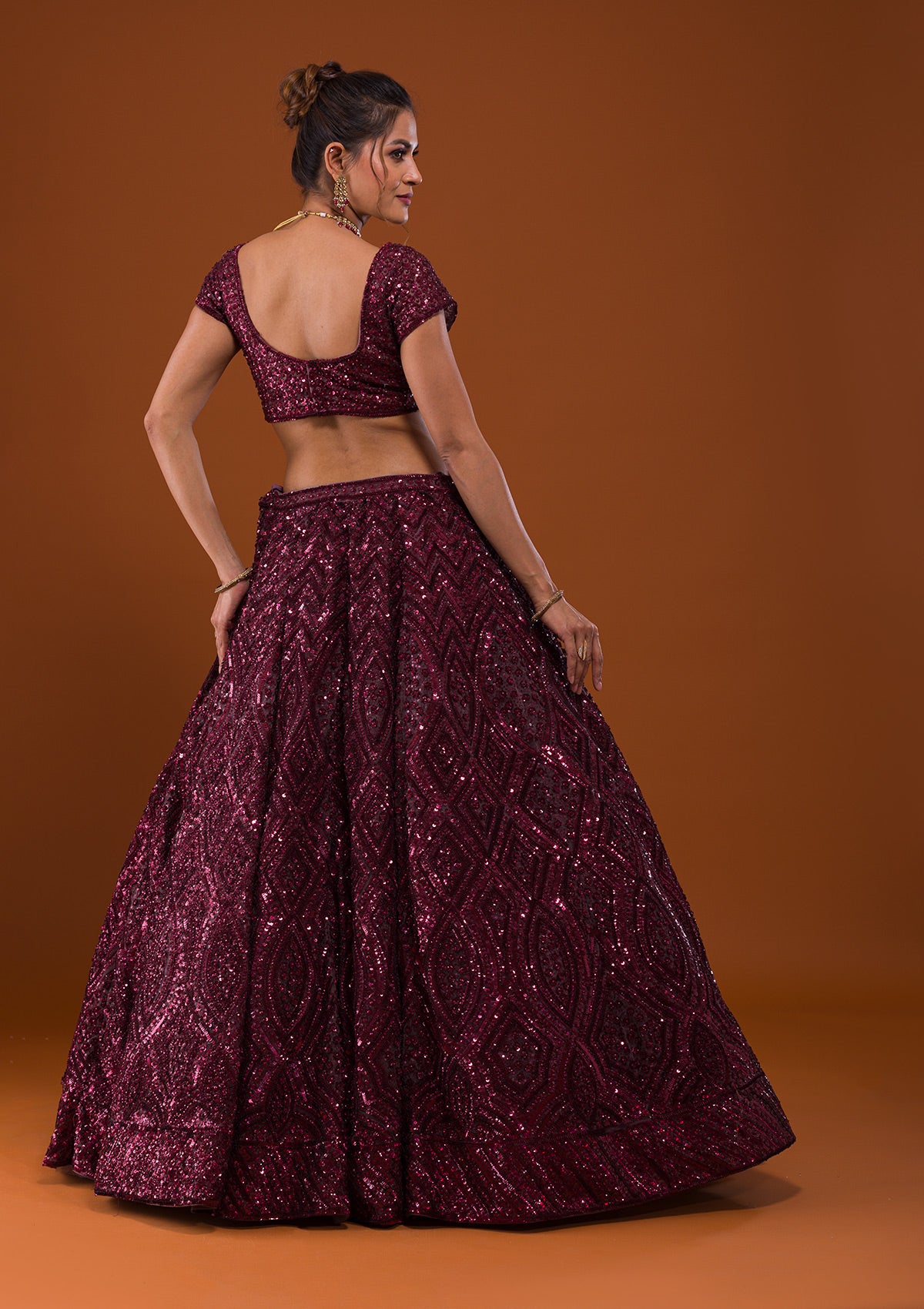 Maroon Sequins Net Readymade Lehenga - Image 6